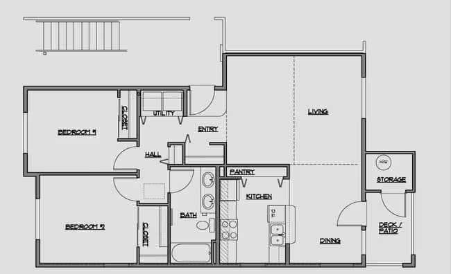 2 Bed 1 Bath J-301 floor plan