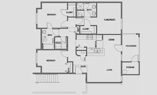 3 Bed / 2 Bath, 1274 sq. ft. F-306 floor plan
