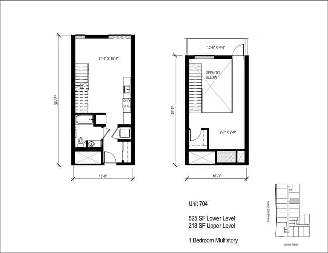 1 Bed Multistory 713 floor plan