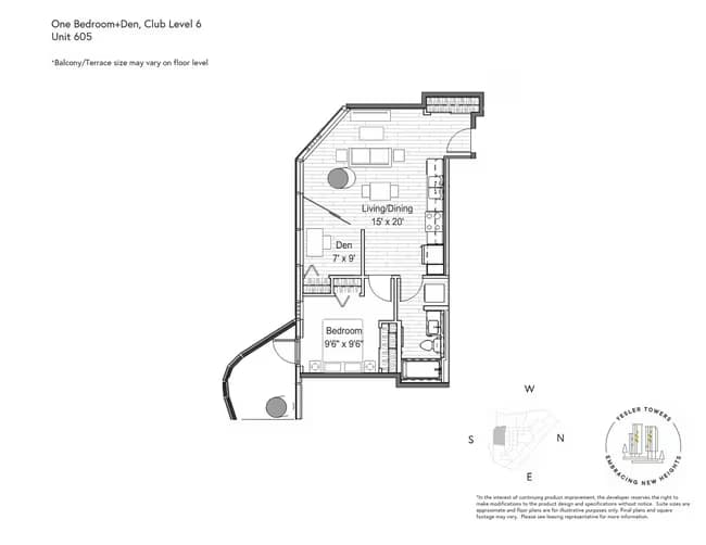 1 Bedroom 1 Bathroom 605-CF2 floor plan
