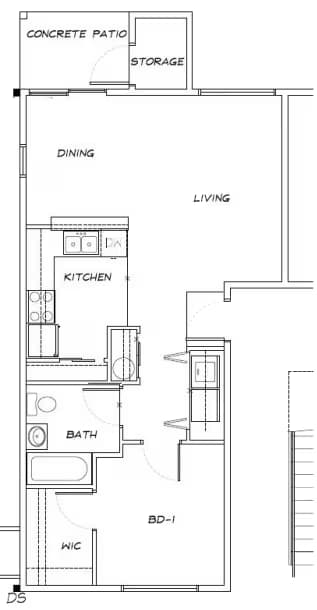1 Bed 1 Bath N101 floor plan