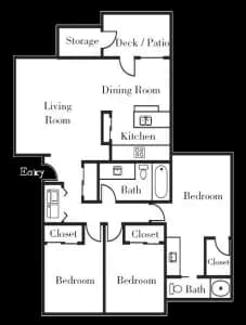 3 Bed 2 Bath K204 floor plan