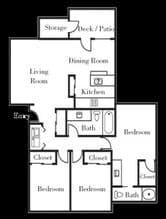 3/2 1150 sf D104 floor plan
