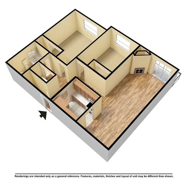 2 Bed 1 Bath A302 floor plan