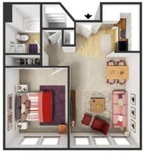 One bedroom 102 floor plan