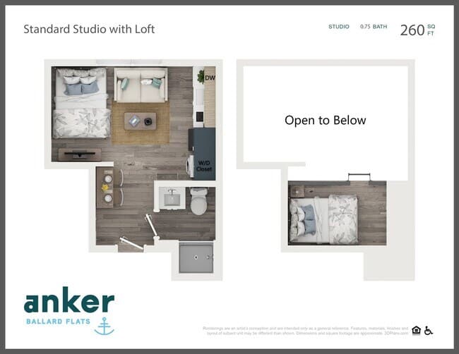 Standard Studio with Loft 712 floor plan