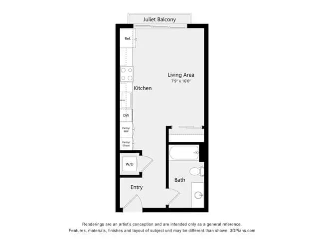 Studio S01D 625 floor plan
