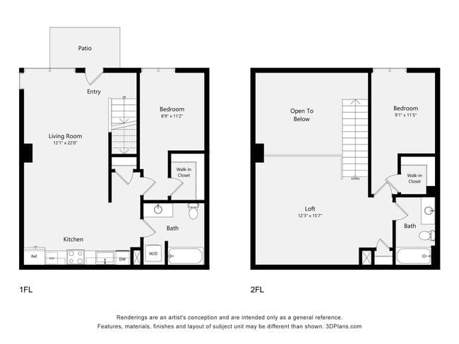 Two Bedroom & Loft W01B 123 floor plan