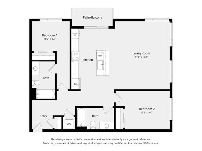 Two Bedroom E01D 714 floor plan