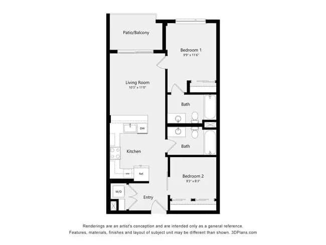 Urban Two Bedroom D01B 568 floor plan