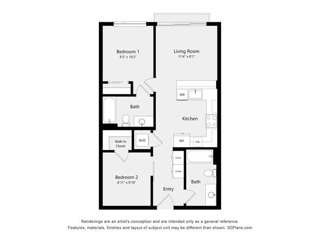 Urban Two Bedroom D02A 567 floor plan