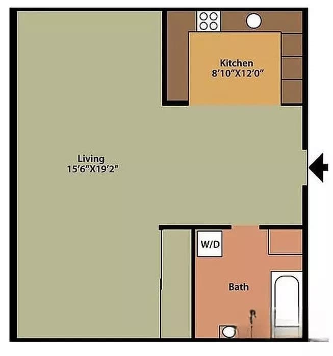 Studio 1 Bath S2 523B floor plan