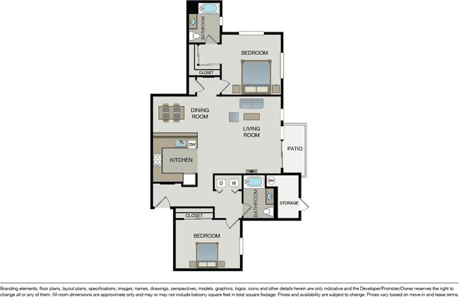 2 Bed 2 Bath (E) 05101 floor plan