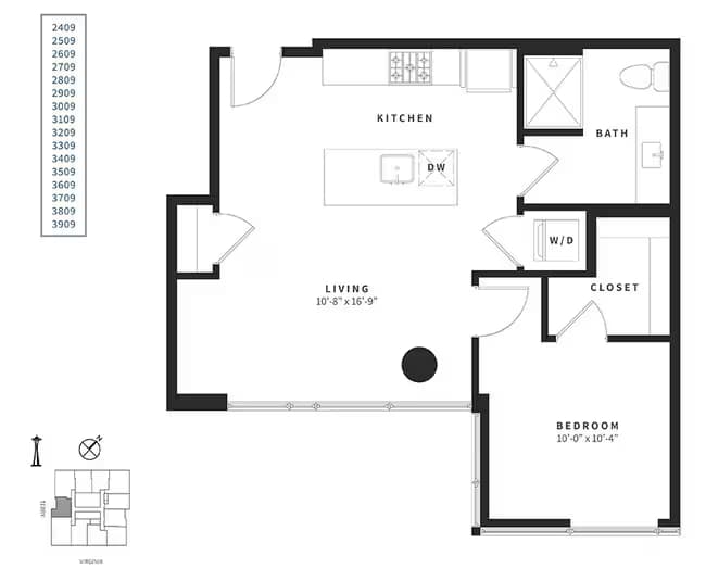 1 Bedroom A11 3909 floor plan