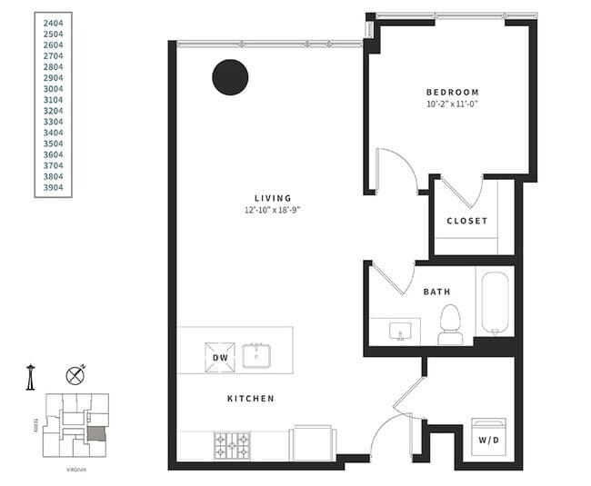 1 Bedroom A8 3304 floor plan