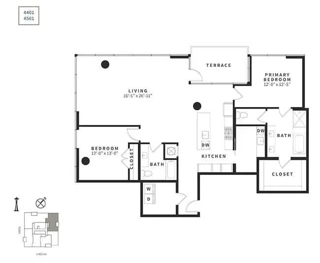 Penthouse 2 Bedroom C3PH 4501 floor plan