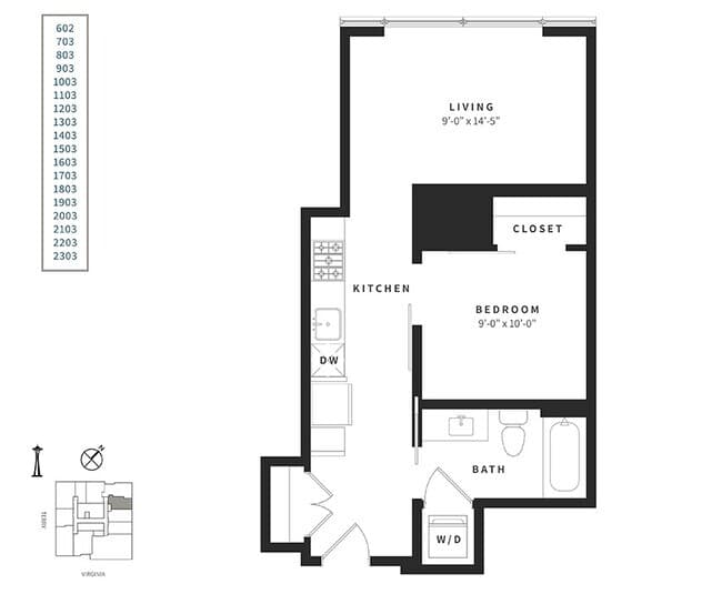 Urban 1 Bedroom U1 1603 floor plan