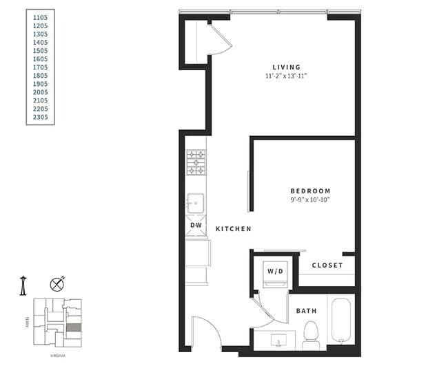 Urban 1 Bedroom U3 1905 floor plan