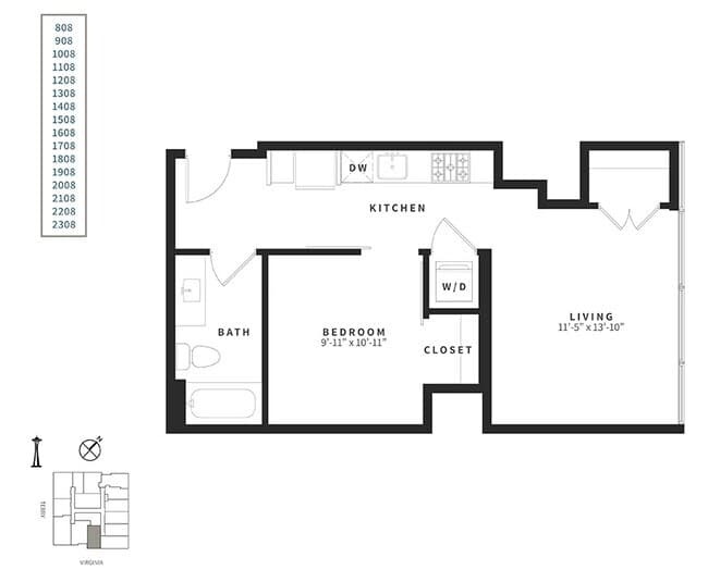 Urban 1 Bedroom U5 1808 floor plan