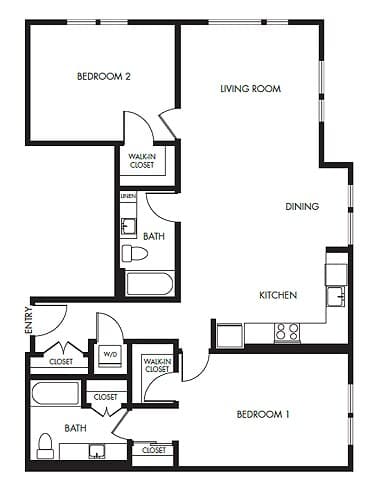 Two Bedroom Two Bath Podium - 1237 E-123 floor plan