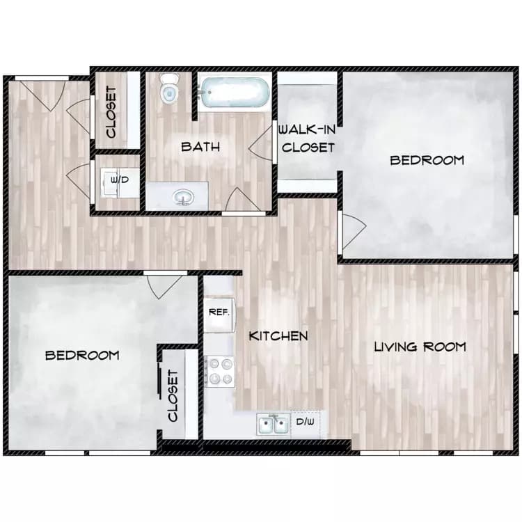 2BD, 1BTH D4 60% B803 floor plan