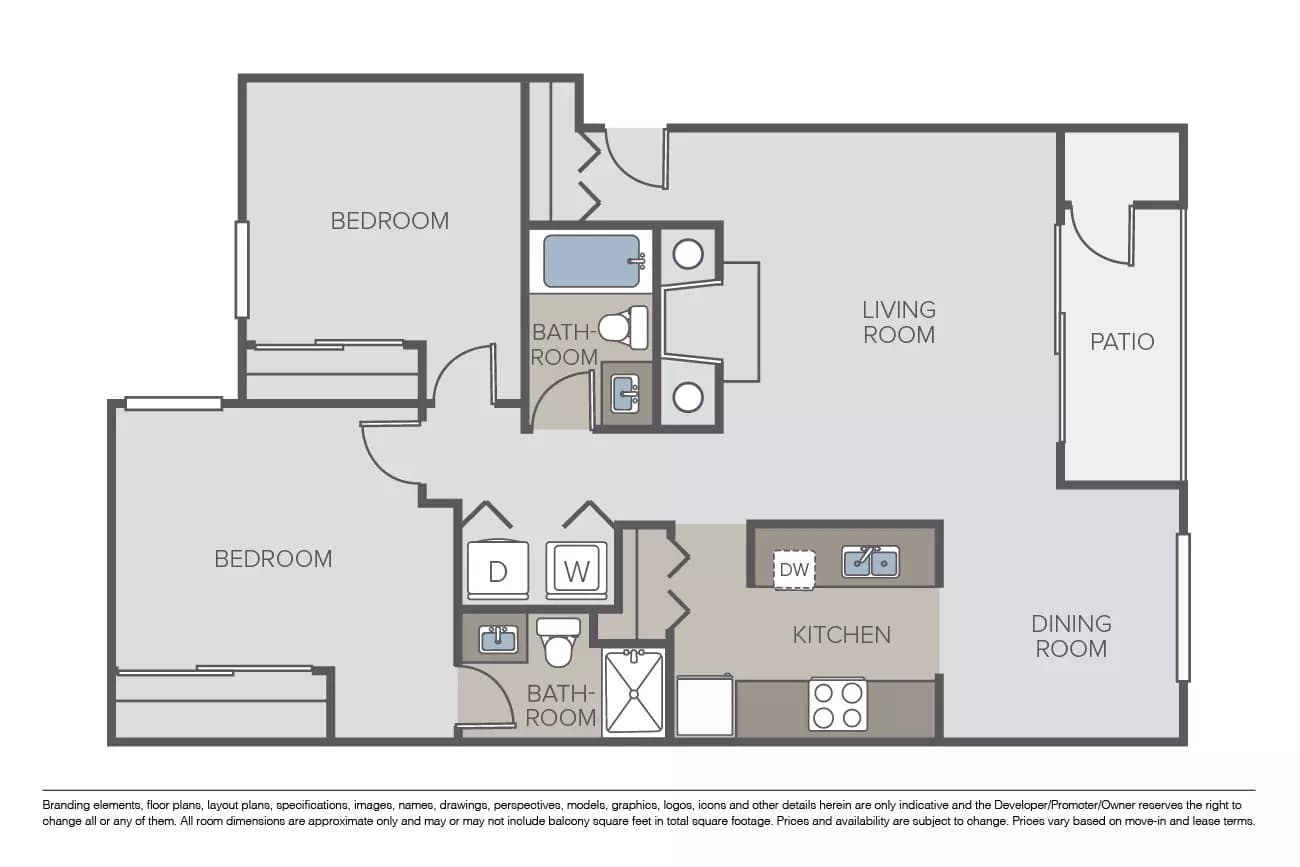 2 Bed 2 Bath 01C306 floor plan