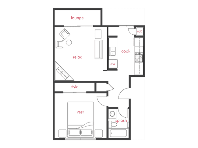 1 Bed, 1 Bath A GG-GG102 floor plan