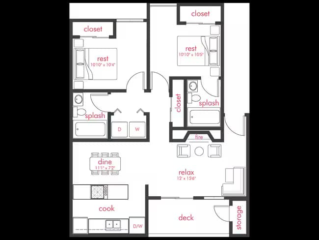 2 Bed, 2 Bath B 0Z-0Z302 floor plan