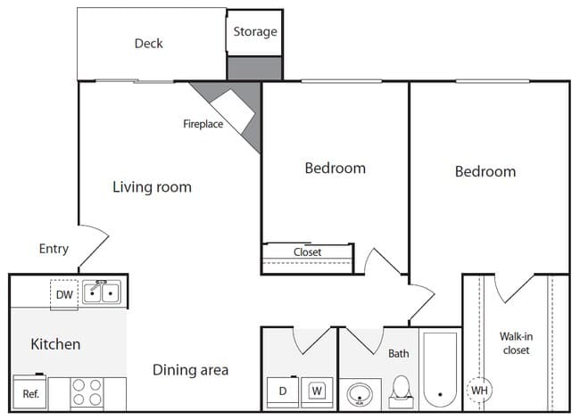 2BD/1BA 02-A201 floor plan