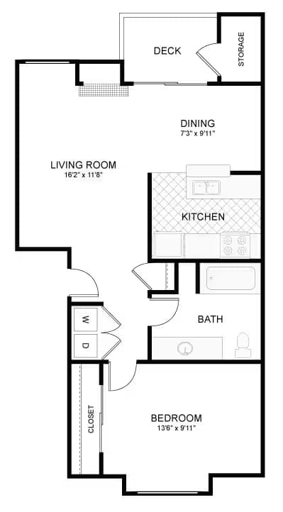 1 BED 1 BATH E-303 floor plan