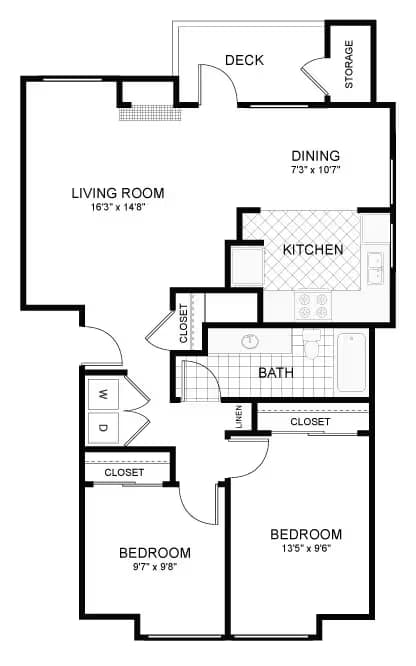 2 BED 1 BATH J-206 floor plan