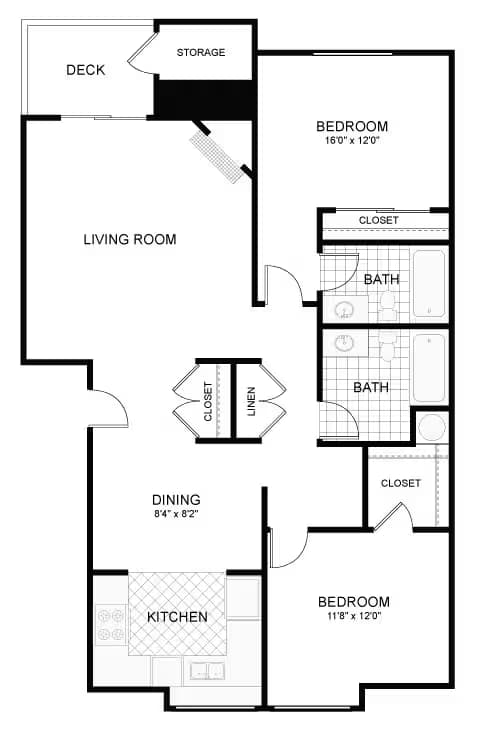 2 BED 2 BATH Deluxe H-304 floor plan