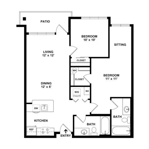 Urban Small Two Bedroom Two Bath 6955-402 floor plan
