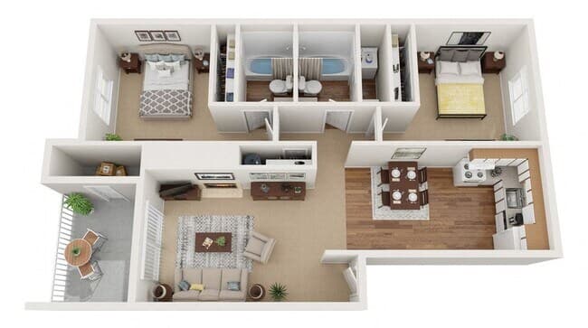 1 Bed / 1 Bath, 637 sq. ft. floor plan