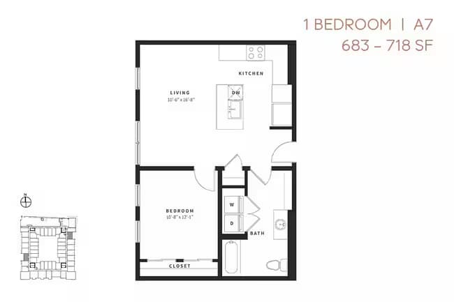 One Bedroom A7 661 floor plan