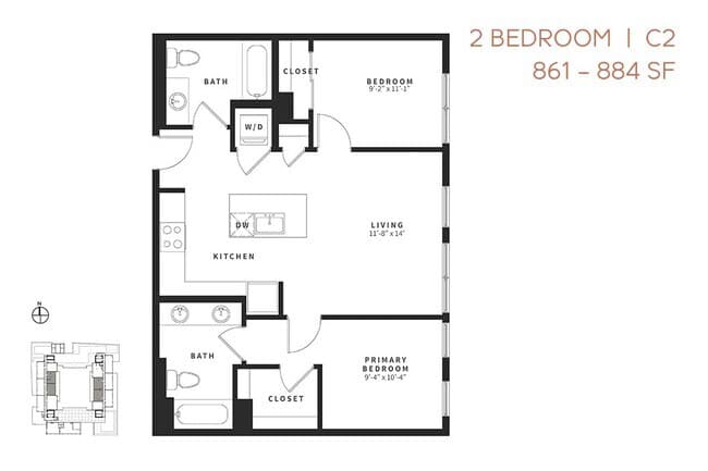 Two Bedroom C2 840 floor plan