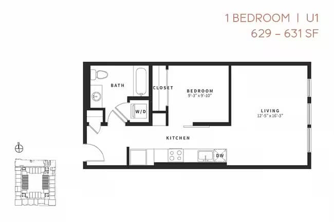Urban One Bedroom U1 258 floor plan
