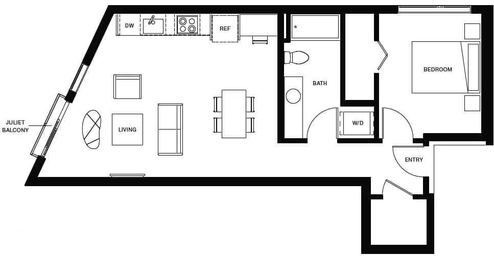 Urban 1 Bedroom U6 619 floor plan