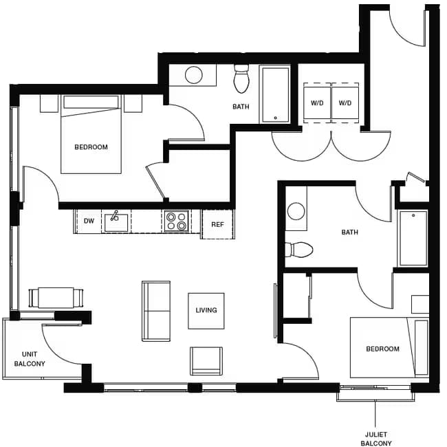 2 Bedroom B1A 507 floor plan