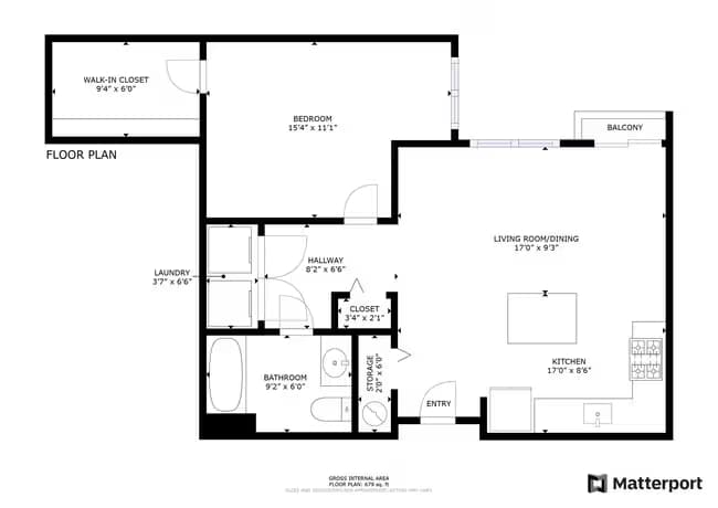 One Bedroom B 516 floor plan