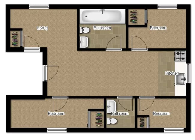 3 BDRM 2 BA PH4 floor plan