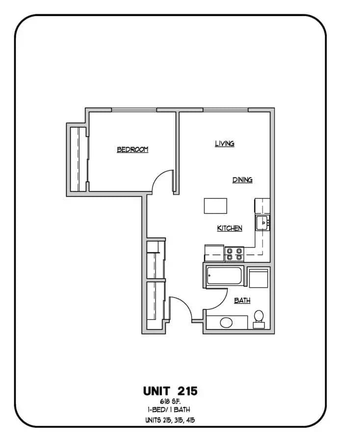 1 Bed 1 Bath 415 floor plan