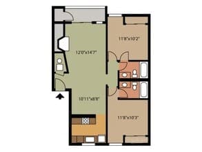 2 Bedroom 2 Bathroom C101 floor plan