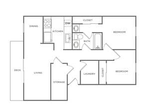 B2 / Two Bedroom / One Bath Renovated I103 floor plan