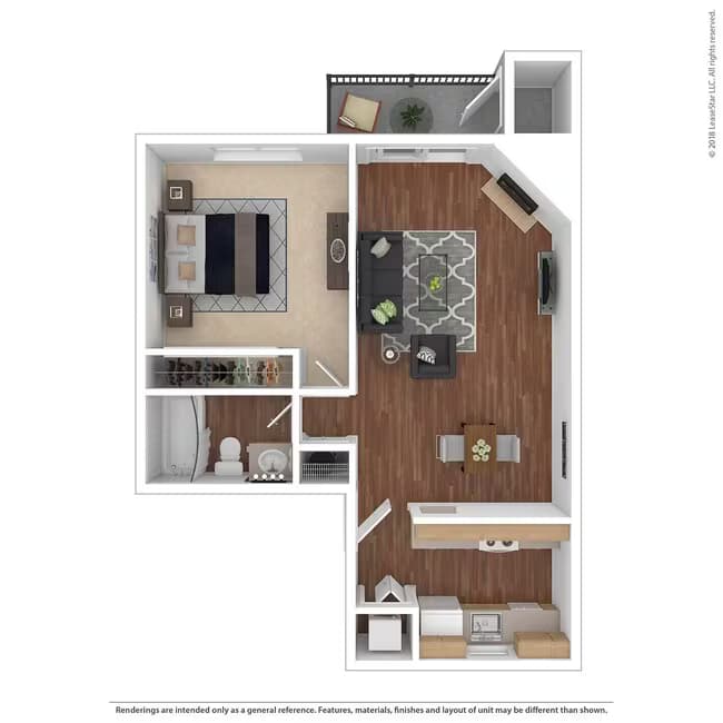 One Bed One Bath I-1032 floor plan
