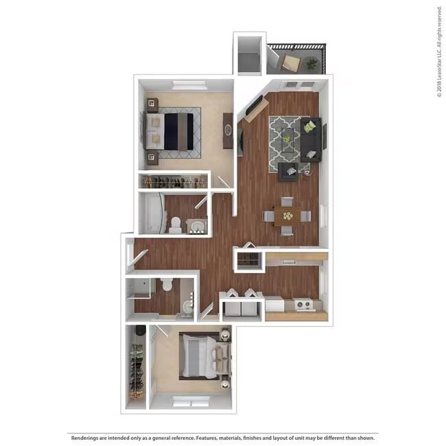 Two Bed Two Bath J-2038 floor plan