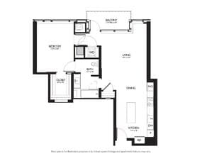 1 Bed 1 Bath 2924 floor plan