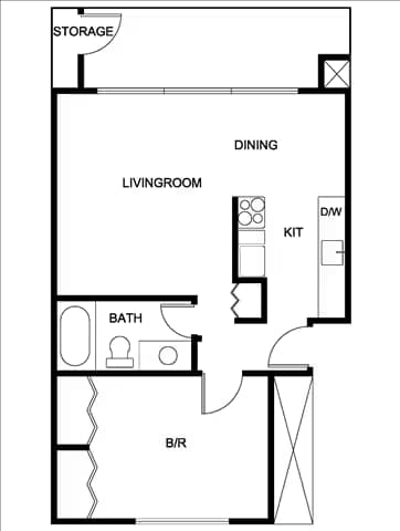 1 bed 1 bath small 046R floor plan