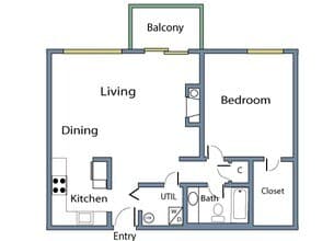 1 Bed/1 Bath-689F 303F floor plan