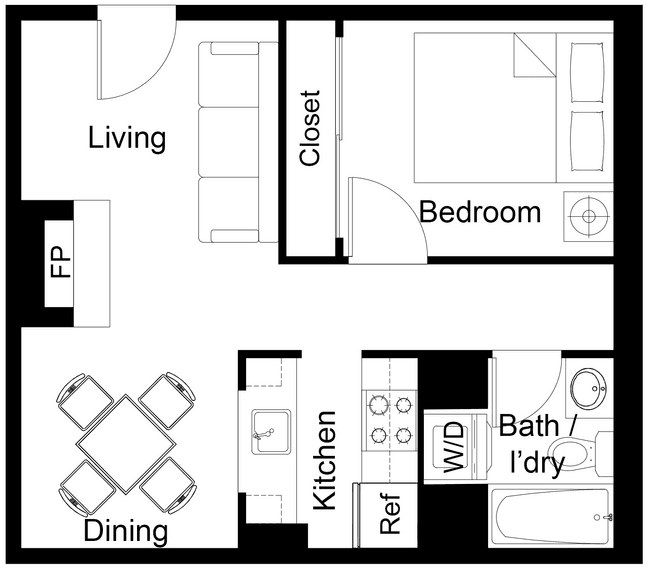 1x1 Small 409 floor plan